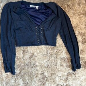 Elegant Navy Lace-Up Blouse
